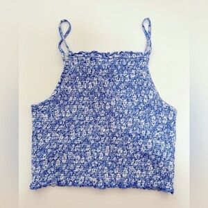 Forever 21 blue & white smocked tank top size Large